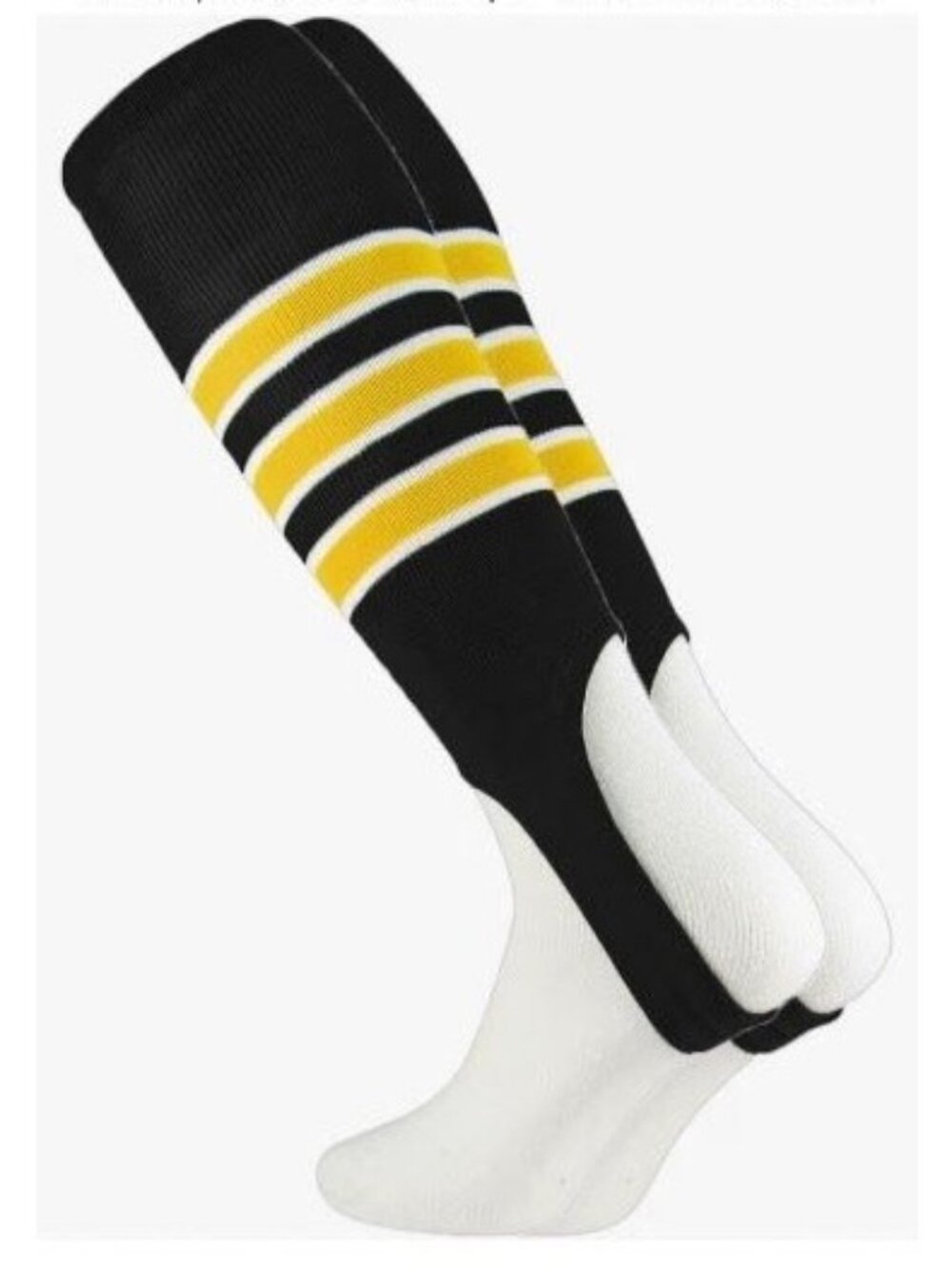 TCK Striped Baseball Stirrups M Black Gold Softball Sports Socks 7" Cut Knit